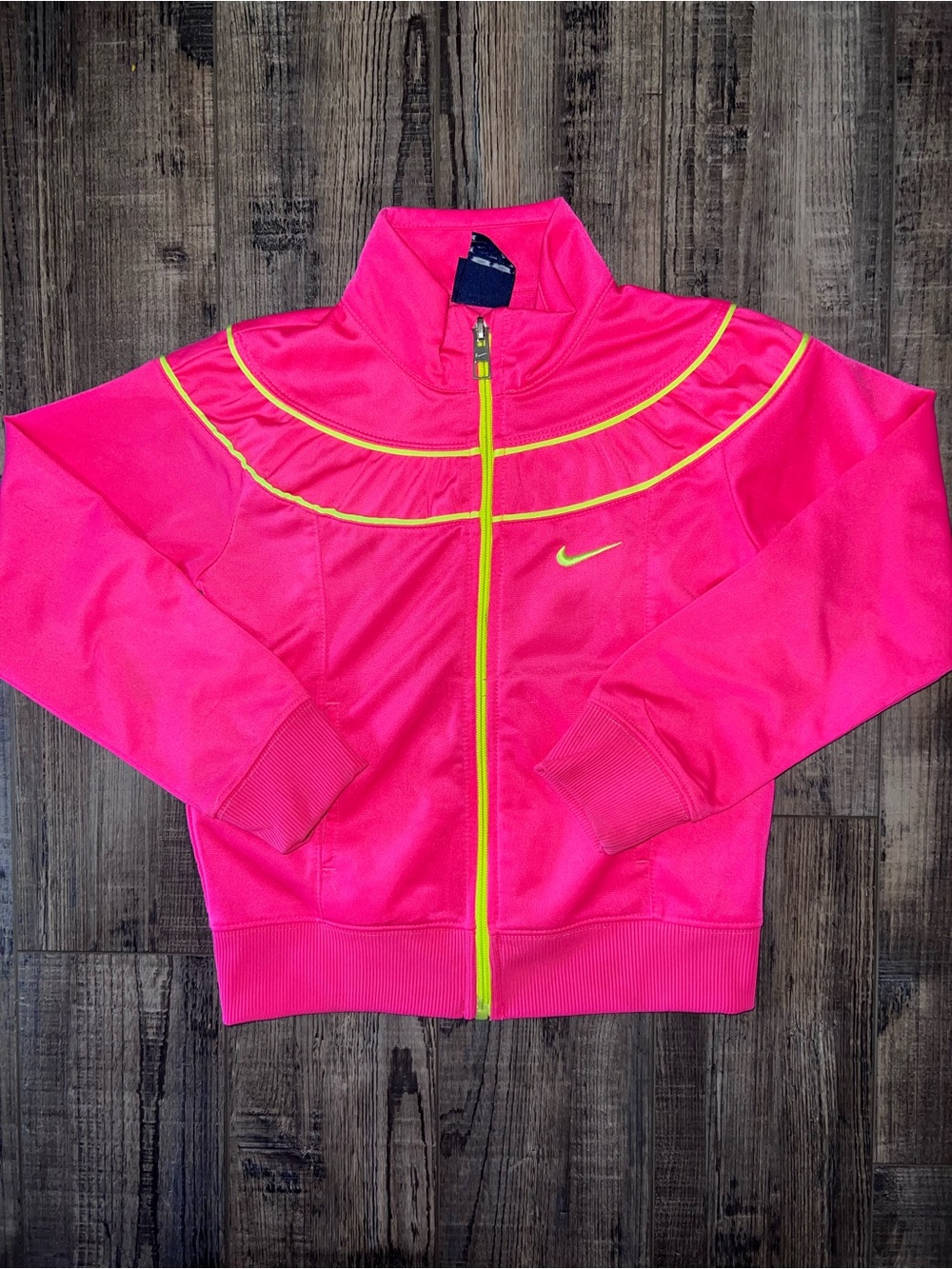 Nike Kids' Neon Pink Zip-Up Track Jacket with Yellow Trim